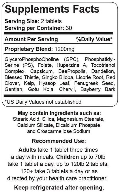 Neuro Care Nootropic Brain Health Supplement, Highly Concentrated Memory Booster Enhanced Mental Focus, Cognition, Memory, Concentration and Clarity, 100% Natural Dietary Supplement - 60 Tablets