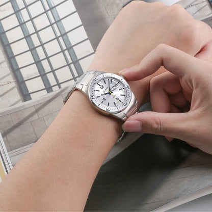 BERNY Men'S Watches Calendar Date Week Quartz Full Stainless Steel Watch for Men Retro Business Waterproof Male Wristwatch