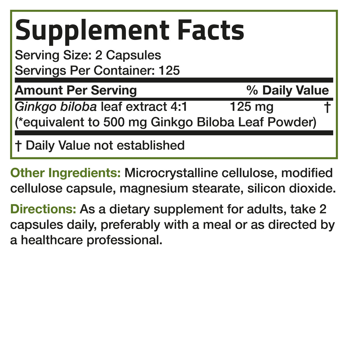 Ginkgo Biloba 500 Mg Extra Strength 500 Mg per Serving - Supports Brain Function & Memory Support, 250 Vegetarian Capsules