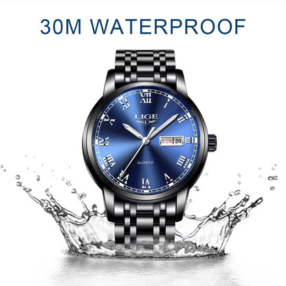 Luxury Mens Quartz Analog Watches Business Date Casual Wristwatch for Women Men Black