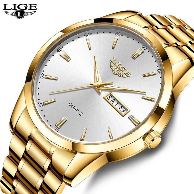 LIGE Men Watches New Fashion Full Steel Waterproof Luminous Top Brand Luxury Mens Quartz Wristwatch Men Relogio Masculino+Box