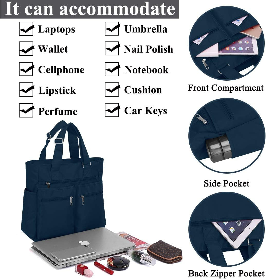 Canvas Tote Bag Waterproof Nylon Multi Pocket Shoulder Bags Laptop Work Bag Teacher Purse and Handbags for Women & Men