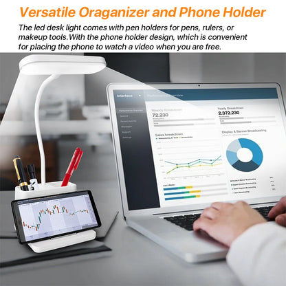 Led Desk Lamp with Pen and Phone Hold for an Office in Home - 3 Modes Dimable LED Table Lamp with USB Port