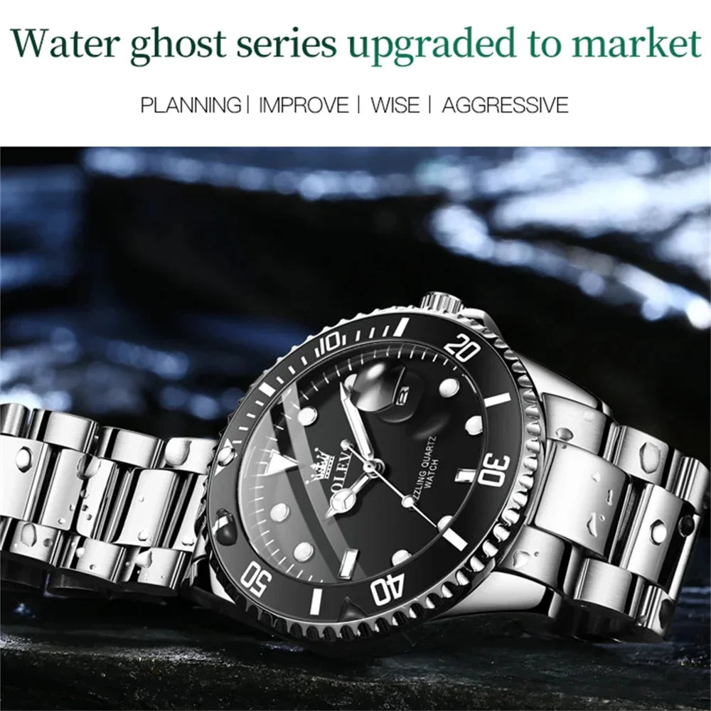 Olves Luxury Men's Wristwatch Stainless Steel Luminous Waterproof with Gift Box