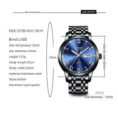 Luxury Mens Quartz Analog Watches Business Date Casual Wristwatch for Women Men Black