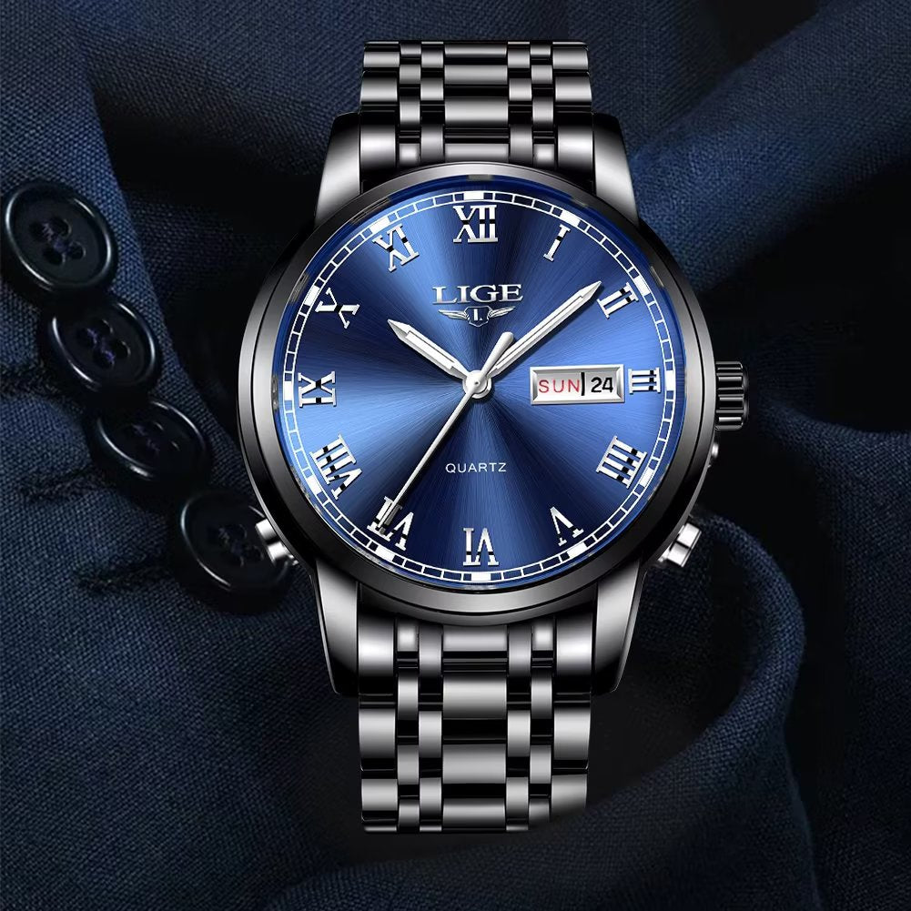 Luxury Mens Quartz Analog Watches Business Date Casual Wristwatch for Women Men Black