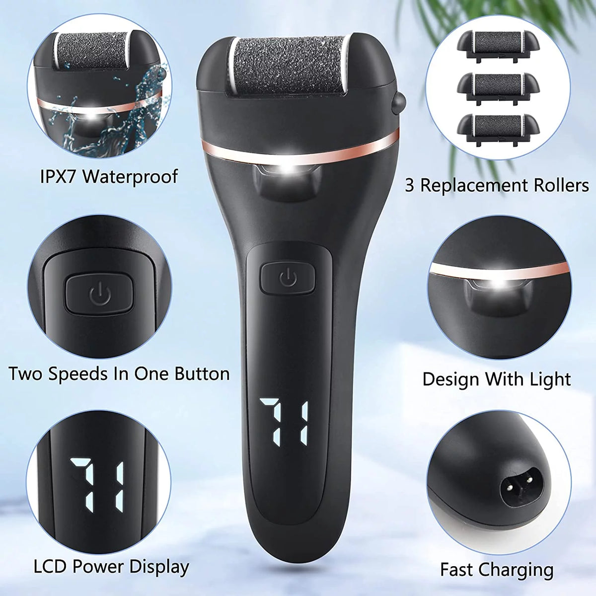 Electric Callus Remover for Feet, Rechargeable Pedicure Tools Foot Care Feet File, 18 in 1 Callous Remover Kit for Remove Cracked Heels and Dead Skin, with 3 Roller Heads 2 Speed, Battery Display