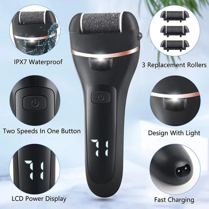 Electric Callus Remover for Feet, Rechargeable Pedicure Tools Foot Care Feet File, 18 in 1 Callous Remover Kit for Remove Cracked Heels and Dead Skin, with 3 Roller Heads 2 Speed, Battery Display