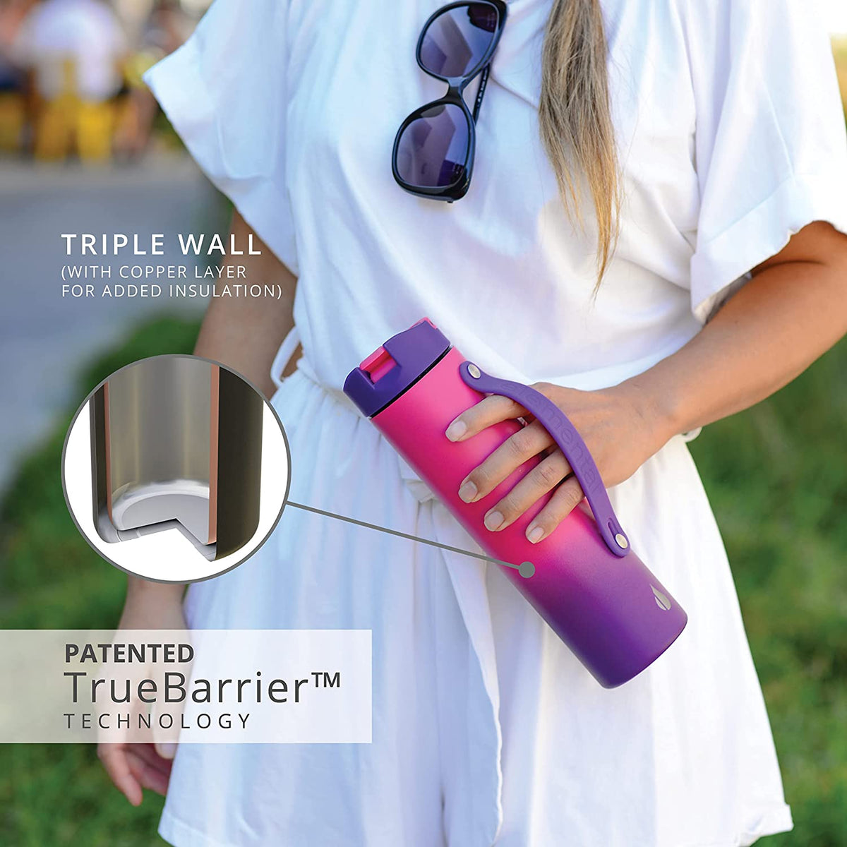 Iconic 20 Oz Water Bottle with Straw Lid, Slim Insulated Water Bottles, Triple Wall Vacuum Stainless Steel Thermos, Reusable Metal Water Flask for Gym, Travel, & Sports - Berry Blast