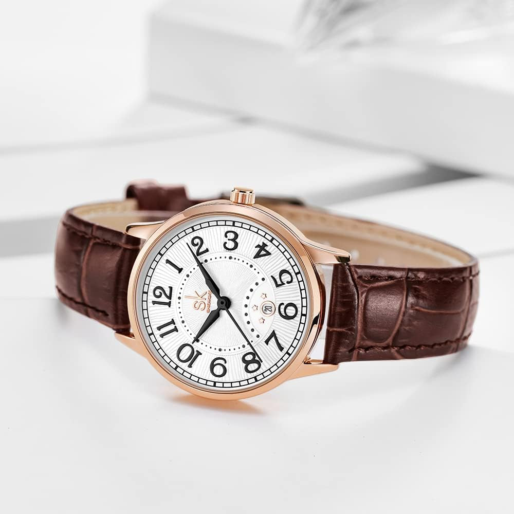 SK Classic Business Women'S Watches with Stainless Steel Strap and Elegant Genuine Leather Watch for Ladies