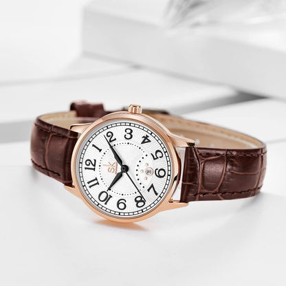 SK Classic Business Women'S Watches with Stainless Steel Strap and Elegant Genuine Leather Watch for Ladies