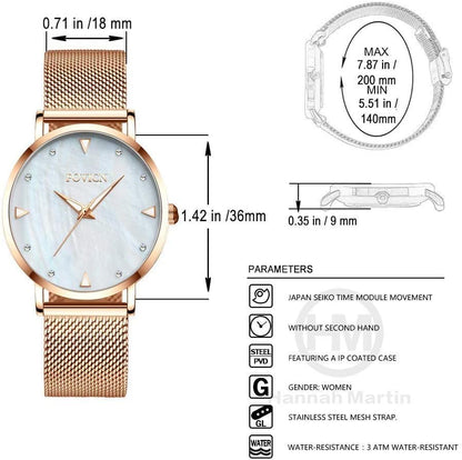 Womens Watches Ultra Thin Minimalist Lady Waterproof Watch Stainlesssteel Crystal Dress Bracelet Watch Fashion Analog Quartz Wristwatch for Female Valentines Day Gifts-White