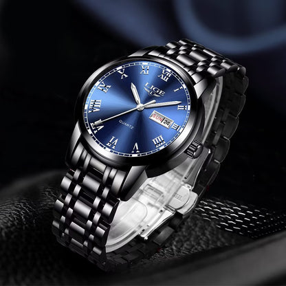 Luxury Mens Quartz Analog Watches Business Date Casual Wristwatch for Women Men Black