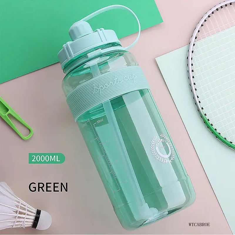 Bottled Water Bottled 2000Ml Plastic Gourd Straw Water Bottles 1000ML My Sports Protein Shaker Student Fitness Portable Bottle