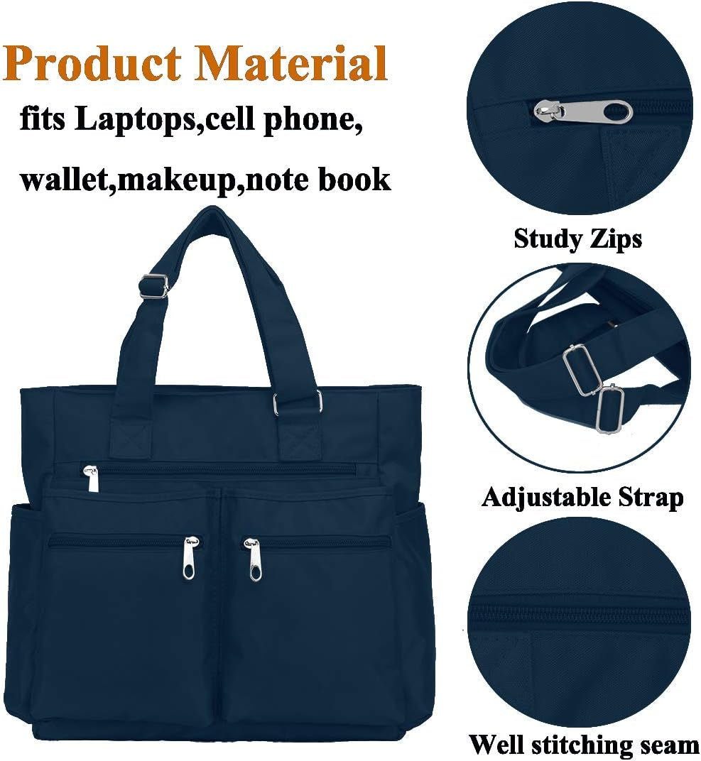 Canvas Tote Bag Waterproof Nylon Multi Pocket Shoulder Bags Laptop Work Bag Teacher Purse and Handbags for Women & Men