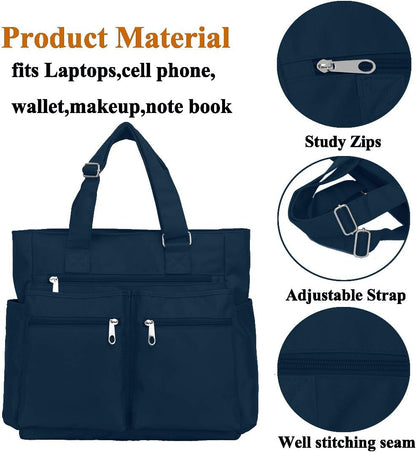 Canvas Tote Bag Waterproof Nylon Multi Pocket Shoulder Bags Laptop Work Bag Teacher Purse and Handbags for Women & Men