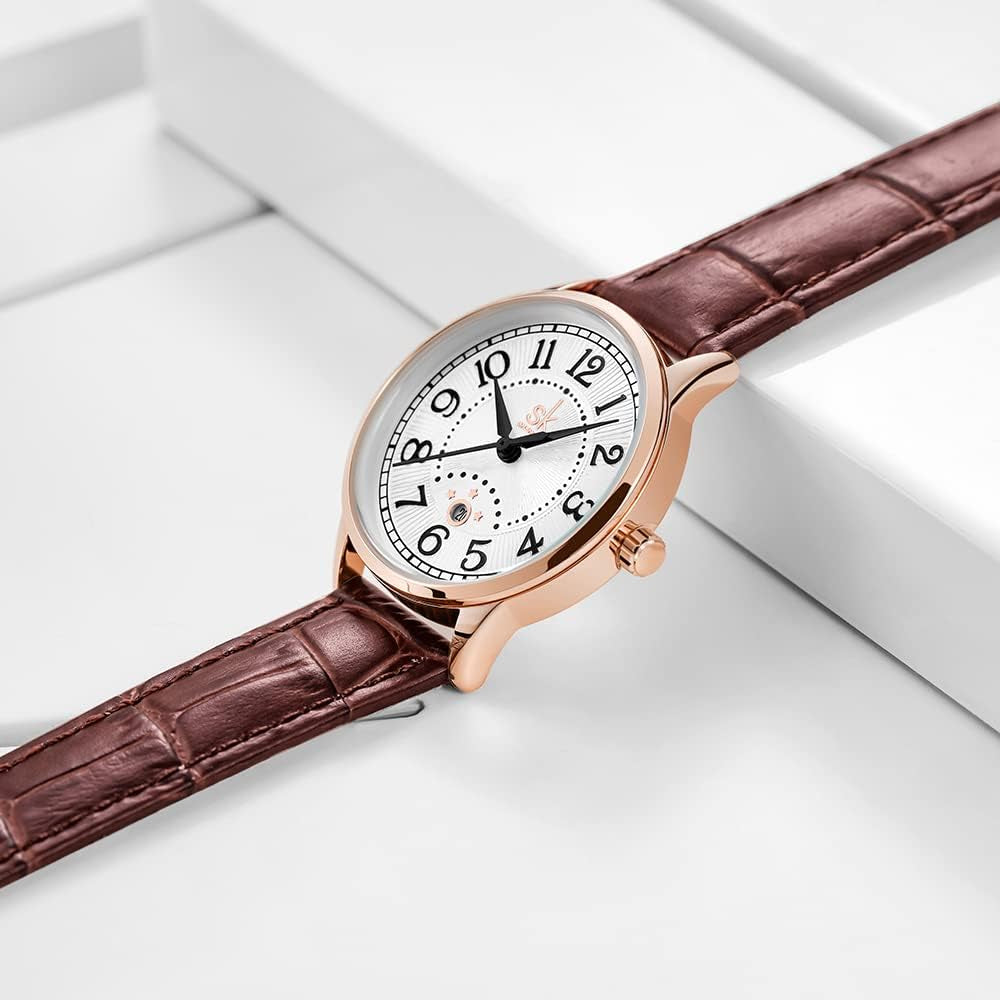 SK Classic Business Women'S Watches with Stainless Steel Strap and Elegant Genuine Leather Watch for Ladies
