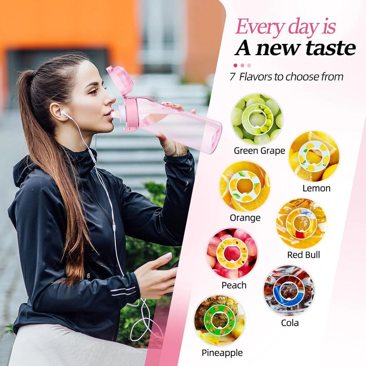 Air Water Bottle with 7 Flavour Pods, 650Ml Water Bottle Set, Sports Water Bottles with Straw, 0 Sugar, 0 Calorie Drinking Fruit Fragrance Bottle for Fitness, Outdoor, Gift, Sport, Kids, Gift, New