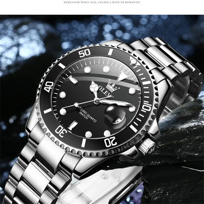 Olves Luxury Men's Wristwatch Stainless Steel Luminous Waterproof with Gift Box