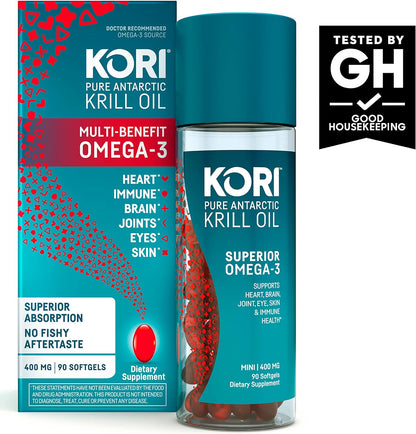 Antarctic Krill Oil Omega 3 Supplement, EPA & DHA, Krill Oil Supplements with Superior Absorption Vs. Fish Oil, 400 Mg, 90 Softgels